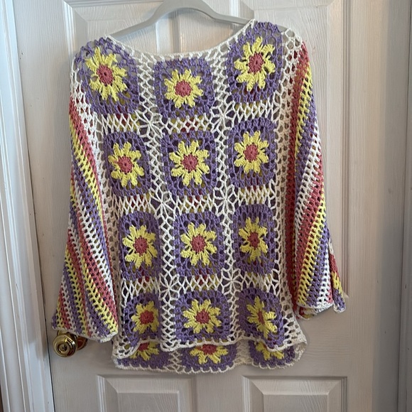 POL Women’s Medium Multicolor granny Square Crochet Knit Sweater top - Picture 6 of 6